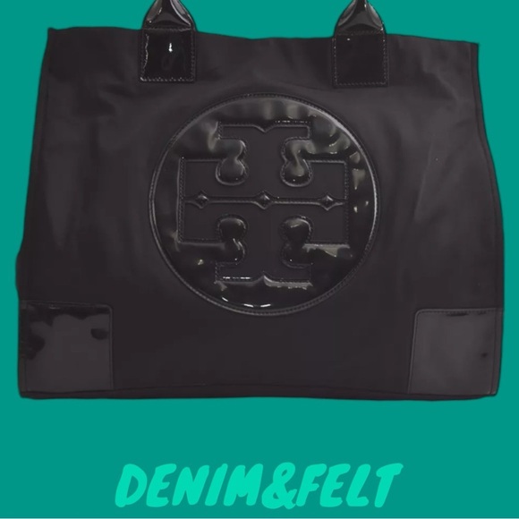 TORY BURCH Black Vintage Ella Nylon Enamel Shoulder Tote Bag/ Shoulder Bag 🖤🖤 - Picture 2 of 16